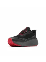 Zapatillas de trail running Columbia Konos Trillium ATR para hombre, color negro con detalles en gris y rojo. Cuentan con tecnología Omni-MAX™ para amortiguación y estabilidad, entresuela Techlite+™ para comodidad y suela Adapt Trax™ para tracción en terrenos variados.