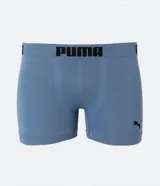 Calzoncillo bóxer Puma color azul marino, con cintura elástica con el logo de la marca en blanco y logo pequeño en la pierna derecha.
