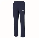 Pantalón de jogging azul marino de corte recto, con cintura elástica ajustable con cordón y logo de Puma estampado en blanco en la pierna izquierda.