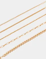 Set de 5 pulseras doradas con diferentes diseños de cadenas.