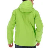 Campera impermeable Columbia Evapouration Jacket, color celeste, con capucha ajustable, cierre frontal completo, bolsillos laterales con cierre y ventilación en las axilas.
