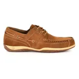 Zapato náutico Hi-Tec Apolo color marrón cuero, con cordones y suela de goma.