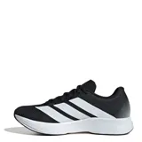 Championes deportivos Adidas Duramo RC2, color negro con las tres franjas laterales en blanco. Presentan una suela gruesa blanca y detalles en el talón.