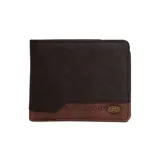 Billetera Maui and Sons de cuero sintético, color marrón oscuro en la parte superior y marrón claro en la parte inferior, con logo de la marca en la esquina inferior derecha.