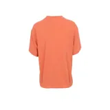 Remera color naranja con estampa frontal de tractor y texto "Caterpillar Tractor Co. Registered Trademark. Rowth & Trad. Making History. This is Work. People Know Us - When They Seens".