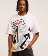 Remera blanca de algodón con estampado de Bugs Bunny, Pato Lucas y Silvestre.