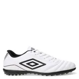 Championes de fútbol Umbro Classico III TF, color blanco con detalles en negro.