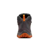 Bota de trekking Columbia Newton Ridge II, color marrón con detalles en negro y rojo. Fabricada en cuero y material sintético impermeable, con suela de goma Omni-Grip para mayor tracción.