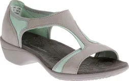 Sandalias Hush Puppies color gris con detalles en verde agua, con suela liviana y flexible.