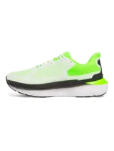 Zapatillas de running Under Armour Infinite Pro 2, color blanco con detalles en verde flúor y negro.