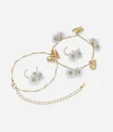 Conjunto de accesorios de joyería para mujer, con pendiente con colgante de flor, cierre a presión, collar corto de doble palillo con colgante de flor y regadera, cierre de mosquetón.