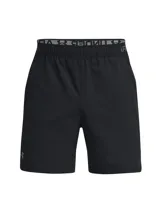 Short deportivo Under Armour UA Vanish Woven 6IN para hombre, color negro, confeccionado en tejido ligero, duradero y transpirable de secado rápido. Presenta logo de la marca en la pierna izquierda.