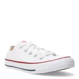 Championes Converse Chuck Taylor unisex, color blanco con detalles en rojo y azul.