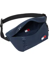 Riñonera azul marino de poliuretano con logo Tommy Jeans engomado y correa ajustable con hebilla.