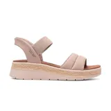 Sandalias Skechers Hands Free Slip-ins: BOBS de Skechers Sun Ray, color rosa. Diseñadas con tecnología Heel Pillow, parte superior de lona acolchada con tira de refuerzo en el empeine, ribete de yute en la entresuela, talón trasero Skechers Hands Free Slip-ins y plantilla acolchada y cómoda Skechers Plush Foam.