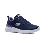Championes deportivos Skechers Skech-Air Dynamight 2.0, color azul marino con detalles en lila y blanco. Capellada de malla con superposiciones sintéticas, plantilla Memory Foam, entresuela Skech-Air y suela de goma flexible.