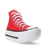 Championes Converse Chuck Taylor All Star Lift Double Stack HI, unisex, color rojo con detalles en blanco y negro. Zapatillas de caña alta con plataforma y cordones.