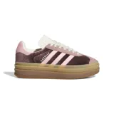 Zapatillas Adidas Gazelle Bold con plataforma, color marrón y rosa, de terciopelo.