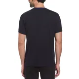 Remera de hombre con cuello redondo y corte slim fit, confeccionada en tejido de punto jersey a rayas horizontales finas.