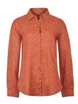 Camisa de manga larga con cuello clásico y cierre frontal con botones. Estampado con motivos marinos en tonos beige y marrón.