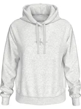 Buzo de felpa gris jaspeado con capucha y cordones. Logotipo de Calvin Klein Jeans estampado en el pecho.