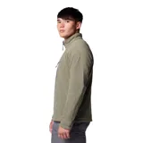 Polar de hombre Columbia Fast Trek III, color verde oliva, con cuello alto y cierre parcial frontal. Presenta un bolsillo con cierre en el pecho y parches de refuerzo en los codos.