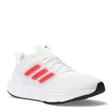 Championes Adidas Ultra Bounce para mujer, color blanco con detalles en rosa y suela negra. Zapatillas de running con capellada de malla transpirable y las tres tiras características de la marca en los laterales.