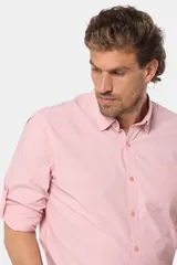 Camisa a cuadros color rosa, de manga corta, modelo slim con bolsillo, confeccionada 100% en algodón.