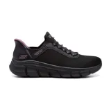 Championes deportivos Skechers Slip-ins B Flex Fan, color negro con detalles en lila. Con plantilla Memory Foam, entresuela flexible y suela de tracción.