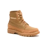 Bota acordonada color marrón claro, con suela de goma y logo de Caterpillar en el lateral.