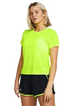 Remera deportiva Under Armour Launch Shortsleeve color amarillo flúor, de corte clásico, mangas cortas y logo estampado en el pecho.