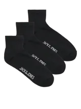 Pack de tres pares de medias cortas negras con logo de Jack & Jones en blanco.