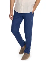 Pantalón de lino color beige, con pretina de jersey ajustable, calce regular, bolsillos en el frente y trasero.