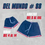 Shorts de baño azul marino con vivos blancos y rojos, edición 2024, diseñados y confeccionados artesanalmente en Uruguay.