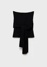 Top bandeau negro de punto fino con detalle de nudo en la cintura y diseño entallado.