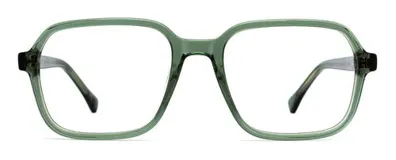 Armazón de gafas de acetato color verde con forma cuadrada y patillas plateadas. Diseño retro de gran tamaño con ángulos cuadrados y marco delgado. Todos los diseños cuentan con patillas antideslizantes.