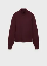 Jersey de punto de canalé color borgoña con cuello perkins y mangas largas. Diseño recto y tejido de punto medio.