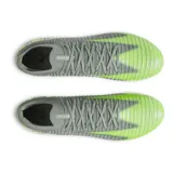 Championes de fútbol Under Armour Shadow Elite 3 FG, color gris con detalles en verde flúor y logo negro.