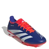 Championes de fútbol Adidas Predator League FG, color azul con detalles en blanco y naranja.