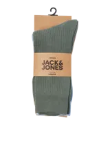 Pack de tres pares de medias de corte medio, con tejido de punto. Un par color verde musgo, un par celeste y un par beige.