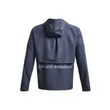Campera deportiva Under Armour Launch Hooded Jacket, color gris azulado, con cierre frontal completo, capucha y logo en el pecho.