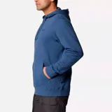 Canguro azul con capucha ajustable con cordón, bolsillo tipo canguro y logo de la marca bordado en el pecho.