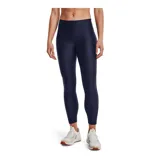 Calza de mujer Under Armour HeatGear® de tiro alto hasta el tobillo, color gris azulado, con cintura antideslizante y logo en la pierna.