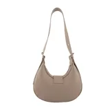 Bandolera color beige con correa regulable y desmontable, llavero desmontable y organizador interno.