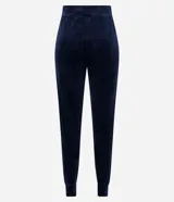 Pantalón deportivo de plush azul marino, modelo jogger, con cintura elástica ajustable con cordón y bolsillos laterales.