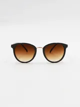 Lentes de sol con montura de acetato color negro y lentes marrones degradé.