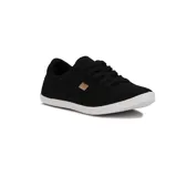 Championes deportivos de mujer Beira Rio, color negro, con capellada de tela y suela blanca de goma. Presentan cordones negros y un pequeño parche de marca en el lateral.