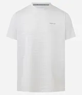 Remera deportiva de hombre con cuello redondo y manga corta, confeccionada en tejido jacquard blanco con un patrón abstracto sutil en relieve. Posee tecnología Dry para mayor transpirabilidad y un pequeño logo estampado en el pecho.
