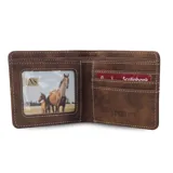 Billetera de símil cuero color azul marino con bordado blanco en forma de rombo al frente. Interior con visor, doble repartición para billetes, tarjeteros y bolsillo.