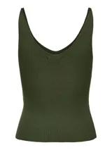 Top de punto color verde oliva, con cuello en V y breteles anchos.